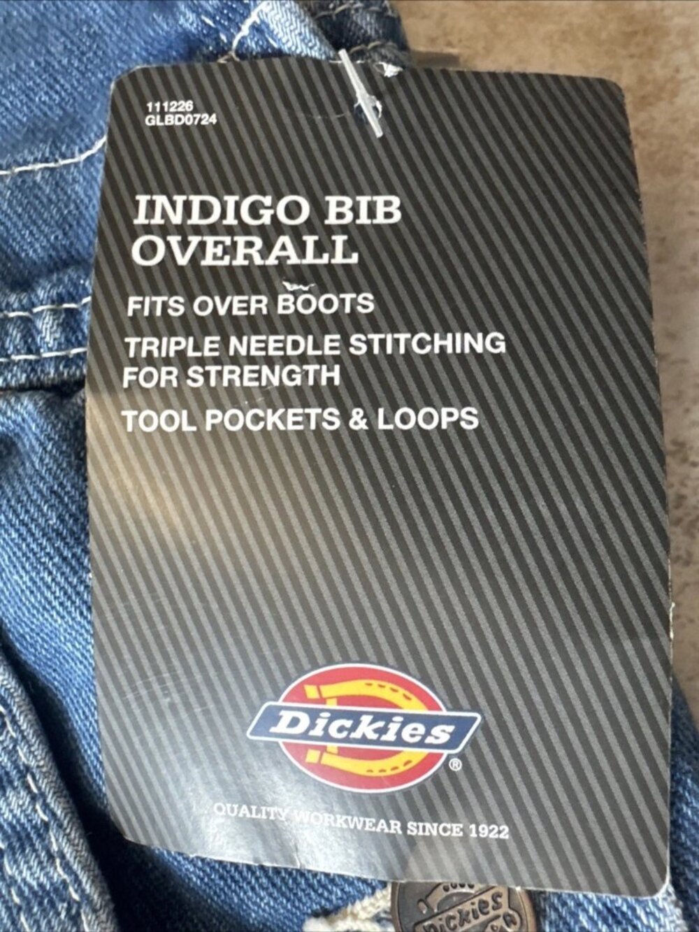 Dickies Mens Bib Overalls 32x32 Blue Denim Workwear Carpenter Utility Ranch NEW - Picture 2 of 9